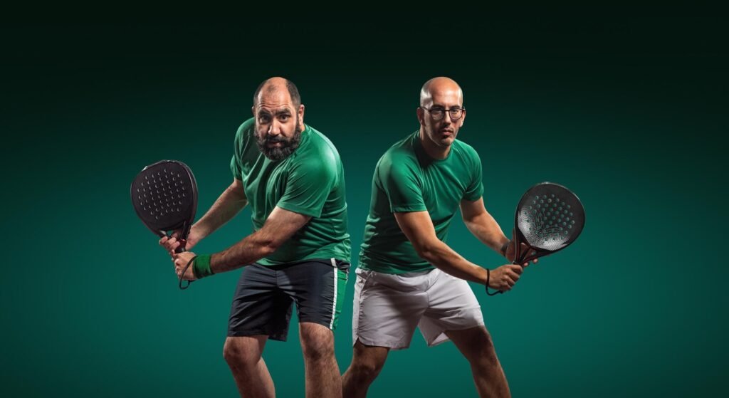 Dos jugadores de pádel con sus palas